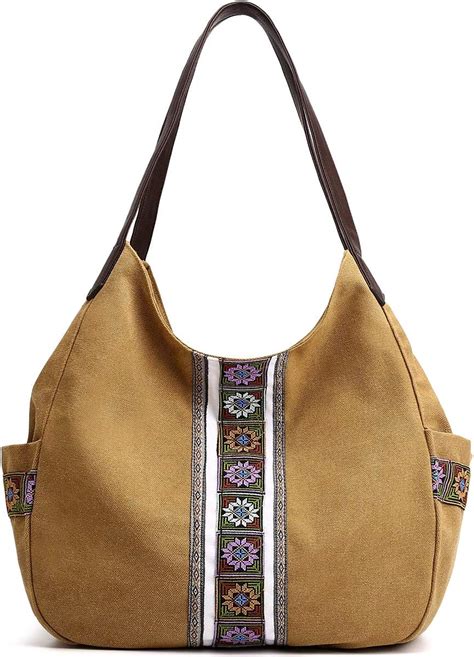 Worldlyda Women Canvas Hobo Purse Multi Pocket Tote Shopper Shoulder