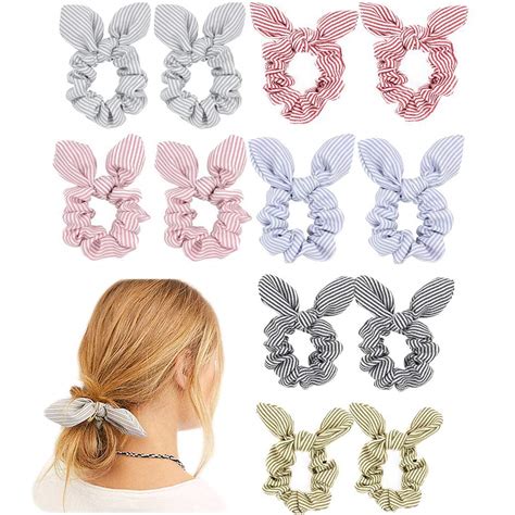 Amazon Pcs Stripe Hair Scrunchies Rabbit Bunny Ear Bow Bowknot