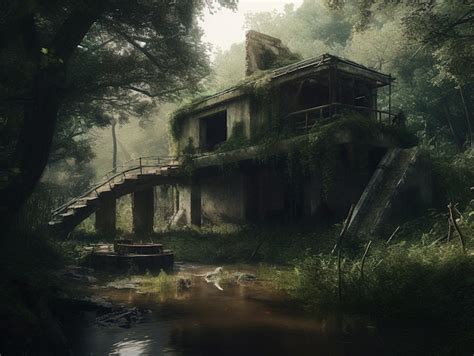 Premium Ai Image An Old Abandoned House In The Middle Of A Forest An