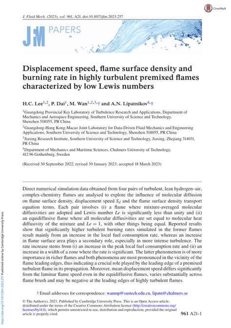 PDF Displacement Speed Flame Surface Density And Burning Rate In