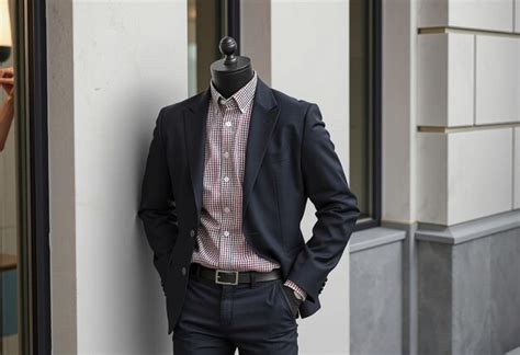 Premium Photo A Headless Mannequin In A Dark Blue Suit Jacket A Light