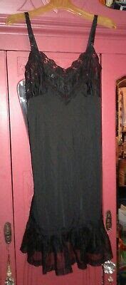 Vtg Dress Slip Black Nylon Average S Lingerie Lace Unbranded EBay