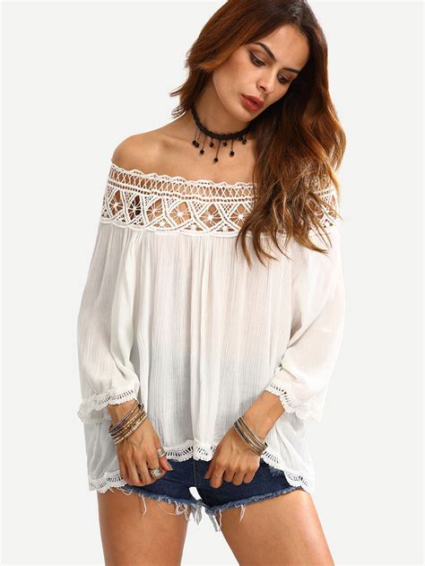 Blusa Hombro Al Aire Crochet Hueco Spanish SheIn Sheinside Lace Top