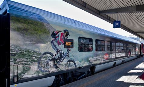 Modern Painted Train In Innsbruck Train Station Austria Editorial