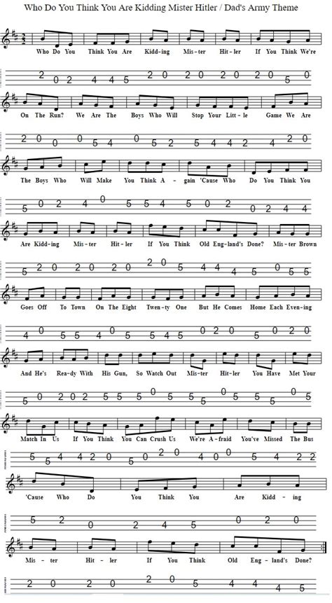 Dad's Army Theme Tune Mandolin Tab - Tenor Banjo Tabs