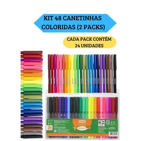 Kit 2 Packs 48 Unidades de Caneta Canetinha Hidrográfica Hidrocor