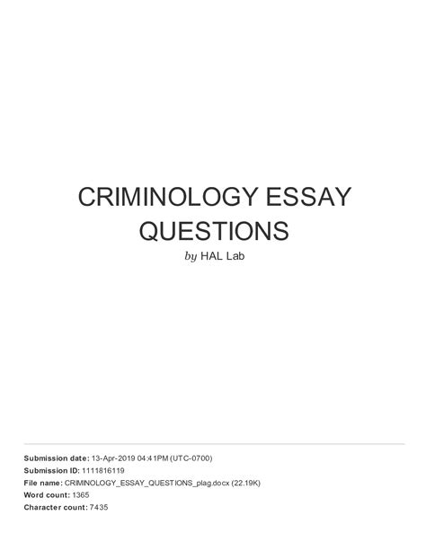 Solution Criminology Essay Questions Studypool