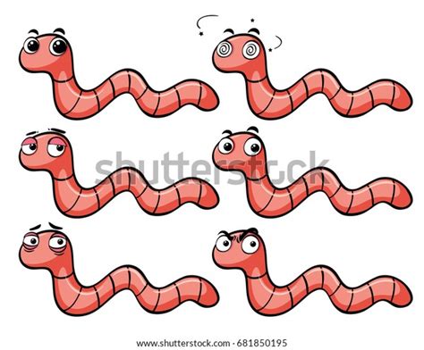 Worms Different Facial Expressions Illustration Stock Vector Royalty