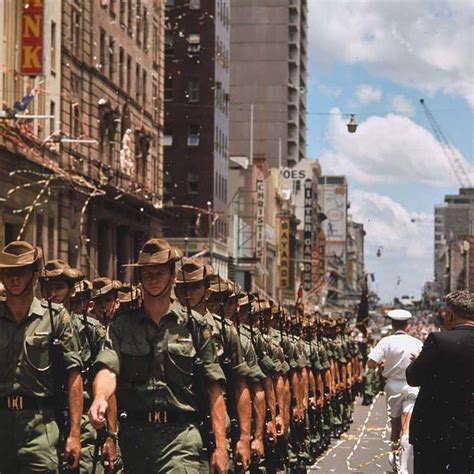 Australian Troops Marching In ‘welcome Home Parade In Brisbane After