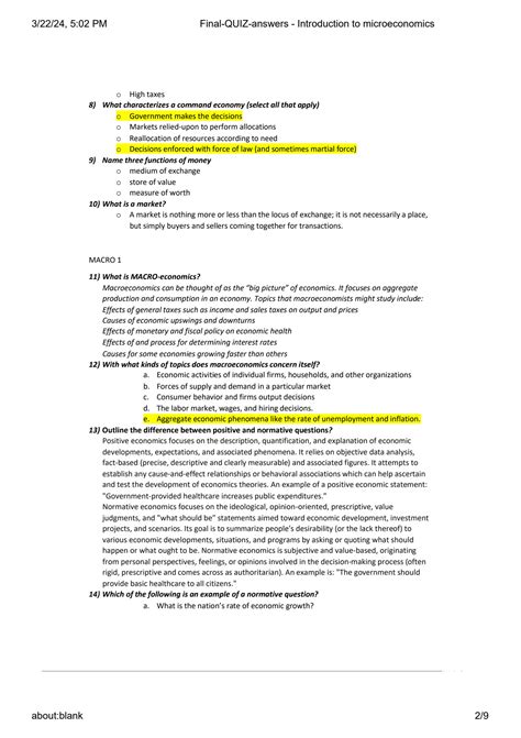 SOLUTION Final Quiz Answers Introduction To Microeconomics Studypool