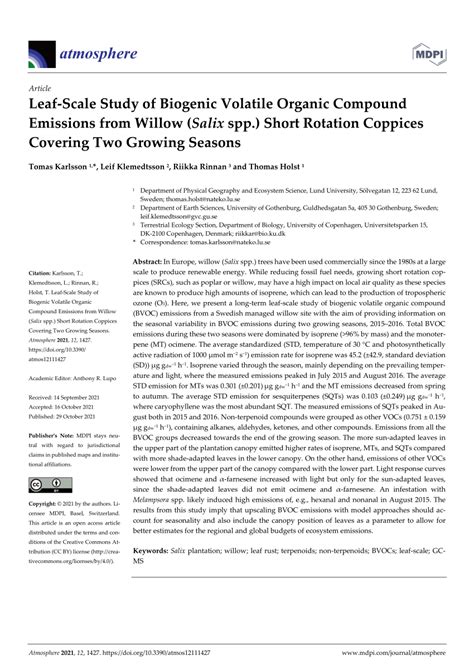 PDF Leaf Scale Study Of Biogenic Volatile Organic Compound Emissions