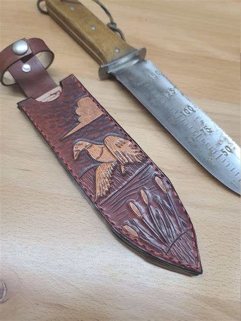 Tooled Leather Hori Hori Garden Knife Sheath Pattern 4 In Dark Brown