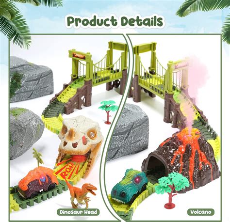 Dinosaur Race Car Tracks Toy Train Set Tracks Car Track Playset With