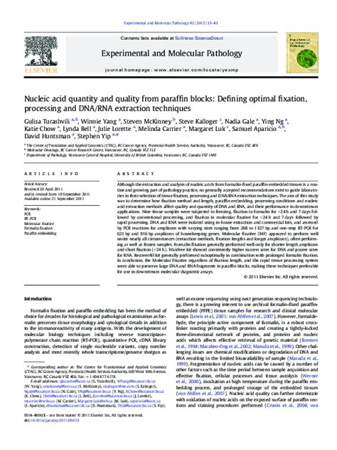 Pdf Nucleic Acid Quantity And Quality From Paraffin Blocks Defining Optimal Fixation