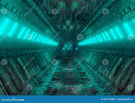 Sci Fi Realistic Luminous Corridor From The Spaceship Interior