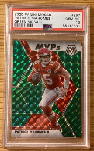 2020 Panini Mosaic Football Patrick Mahomes Green Mosaic MVPs Card 297