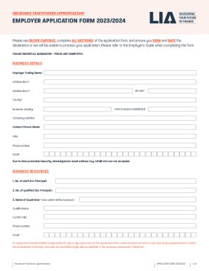 Fillable Online Employer Application Form Lia Fax Email