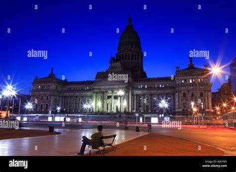 National Congress View From The Two Congress Square At Dusk Buenos