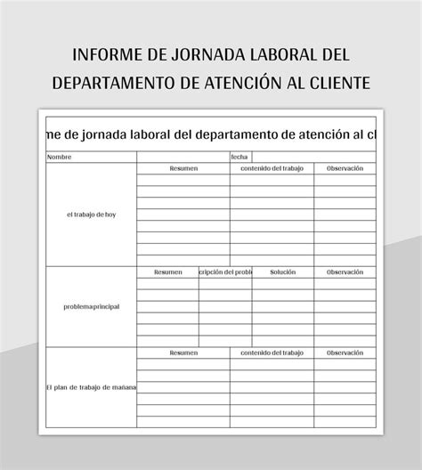 Plantilla De Excel Informe De Jornada Laboral Del Departamento De