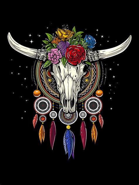 Floral Cow Skull Digital Art By Nikolay Todorov