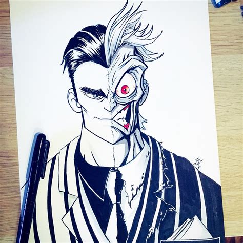 ArtStation - Two Face ink and marker drawing done for inktober