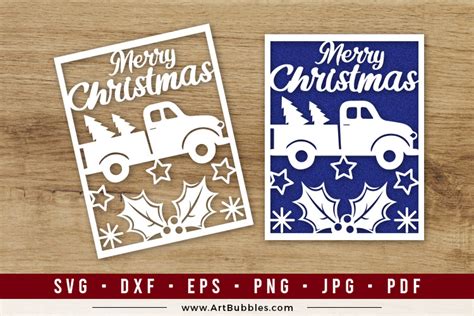 Merry Christmas Card Papercut Template Svg Artbubbles