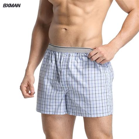 Bxman 100 Cotton Woven Classic Plaid Pattern Loose High Quality Men Boxer Shorts Men S