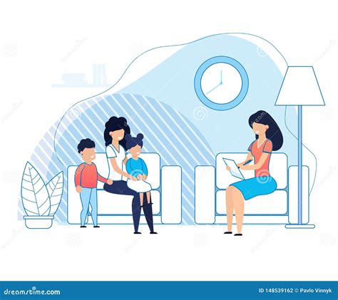 Mother With Kids On Psychologist Consultation Stock Vector