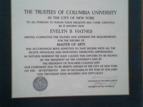 MA Degree Columbia University | Evelyn Bonaparte Haynes