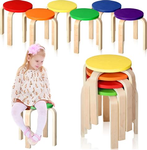 Kigley 6 Pcs Bentwood Stacking Stool For Kids Colored