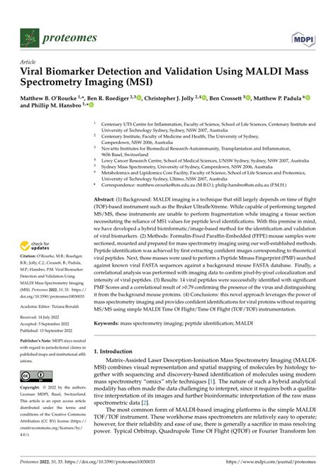 Pdf Viral Biomarker Detection And Validation Using Maldi Mass Spectrometry Imaging Msi