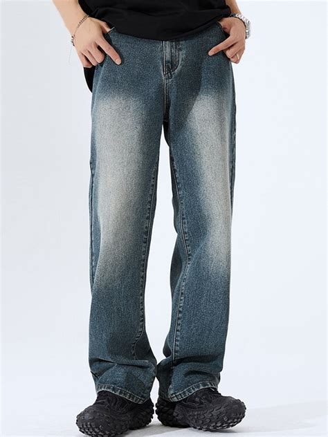 Emmiol Free Shipping Men S Washed Vintage Blue Straight Leg Jean