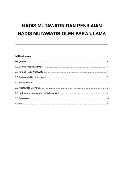 SOLUTION Hadis Mutawatir Dan Penilaian Hadis Mutawatir Oleh Para Ulama