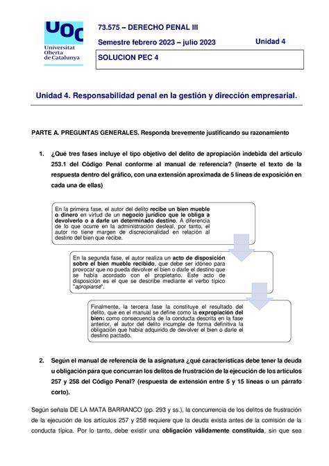 73 575 PEC4 SOL Pdf 73 DERECHO PENAL III Semestre Febrero 2023