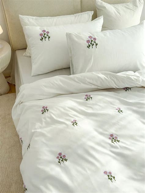 Floral Embroidered Duvet Cover Set Without Filler Shein Usa