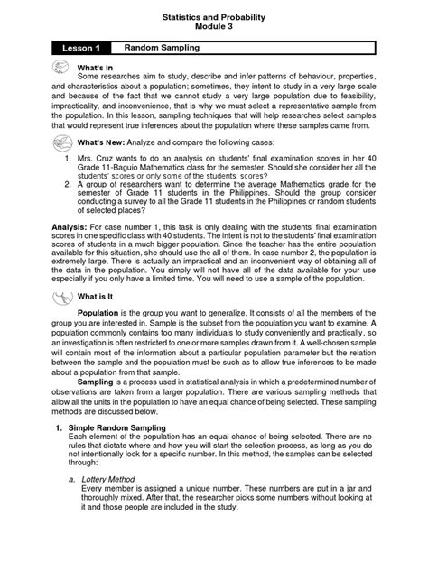 Statistics and Probability Module 3 Modified | PDF | Sampling ... 