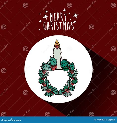 Candle And Wreath Of Merry Christmas Design Stock Vector Illustration