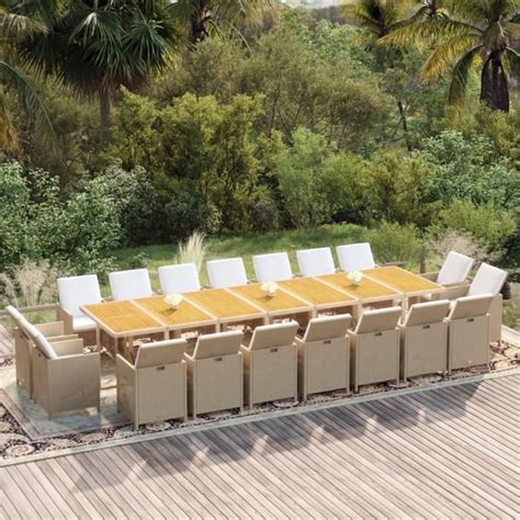 KEENSO Ensemble à dîner de jardin coussins 19 pcs Beige Résine tressée