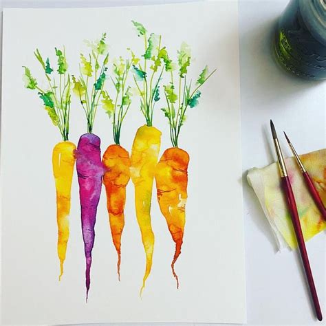 Colorful Carrots Watercolor Original Etsy Watercolor Print