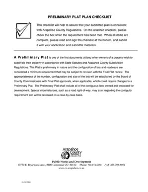 Fillable Online Co Arapahoe Co Preliminary Plat Plan Checklist Doc Co