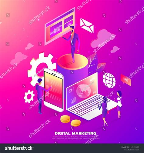 Isometric Design Concept Digital Marketing Teamwork Stock Vector