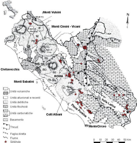 Assetto Geologico Semplificato Della Regione Lazio Con Le Ubicazioni