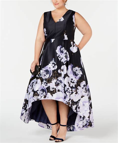 Xscape Womens Plus Size Floral Print High Low Gown Blue Size 18w Ebay