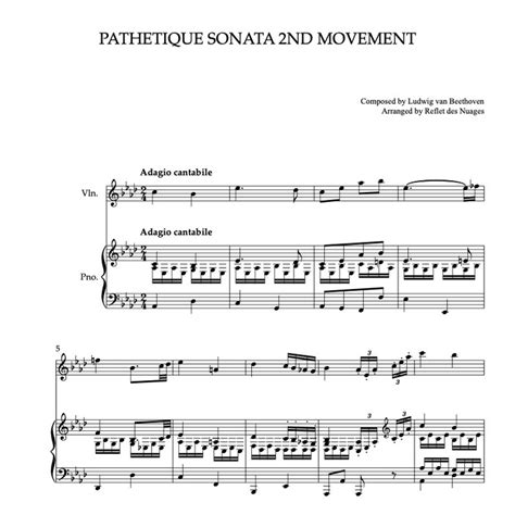 Duet Sheet Music Beethoven Pathetique Sonata 2nd Movement Violin And Piano Chamber Ensemble