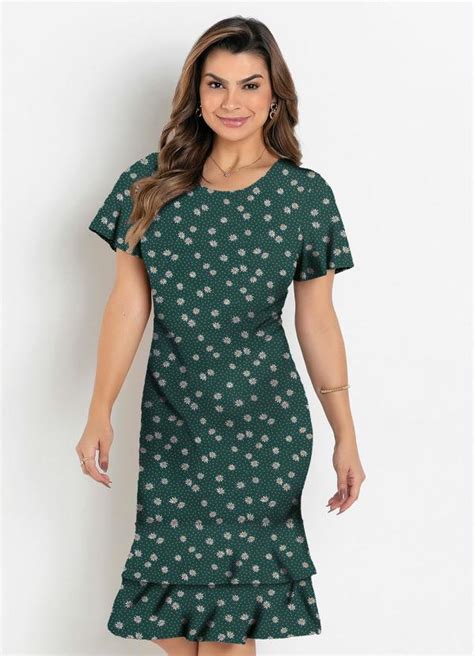 Vestido Justo Floral Verde Moda Evang Lica Rosalie