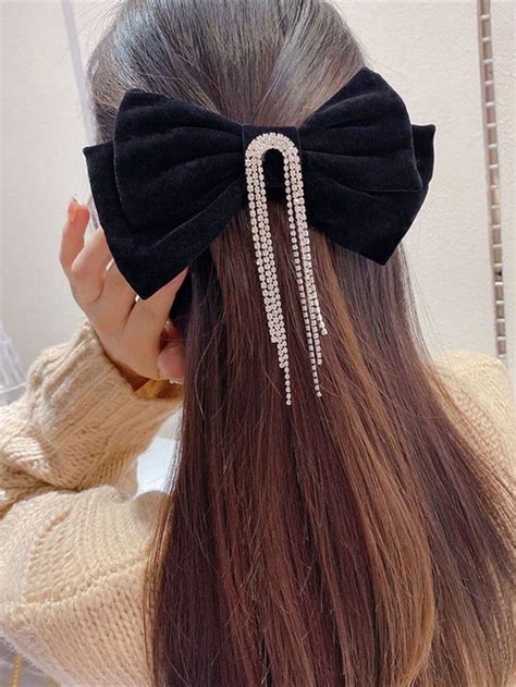 1 Peça De Presilha De Cabelo Veludo Preto Fashionable Laço De Fita