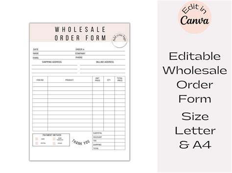 Wholesale Order Form Template Free - Free Printable 