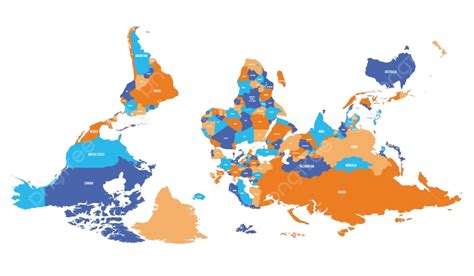 Southup World Map In Reverse Or Upsidedown Orientationfeaturing Vector