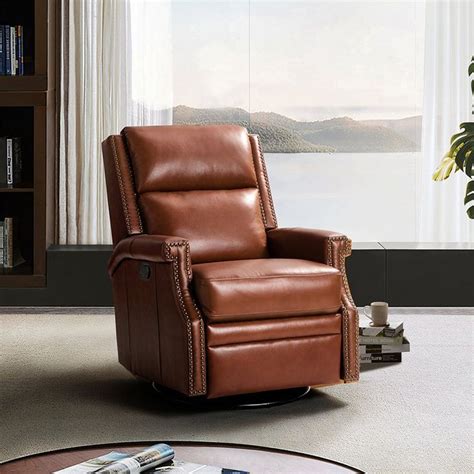 Manning Wide Genuine Leather Swivel Rocking Manual Recliner In