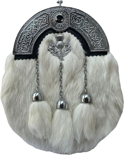 Roarmax Scottish White Sporran With Three Chain Tassels And Thistle